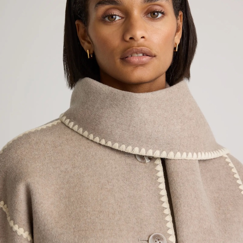 NWT Quince Double-Faced Merino Wool Scarf Coat in Oat color size Large - Picture 7 of 14